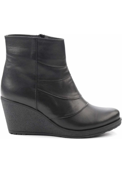 Siyah Hakiki Deri Kadın Bot & Bootie K02195101803