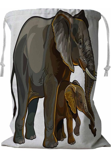 Afrika Filli Anne ve Bebek Yandan Görünümlü Ipli Çamaşır Sepeti 45X60 cm (Yurt Dışından)