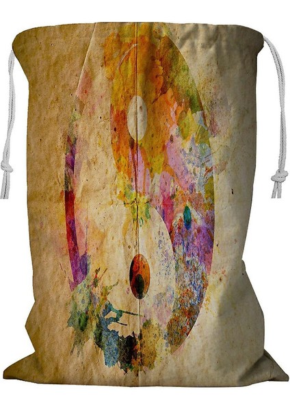 Suluboya Yin Yang Sembollü Ipli Çamaşır Sepeti 45X60 cm (Yurt Dışından)