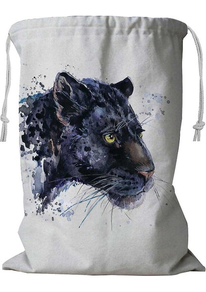 Siyah Jaguar Ipli Suluboya Çamaşır Sepeti 45X60 cm (Yurt Dışından)