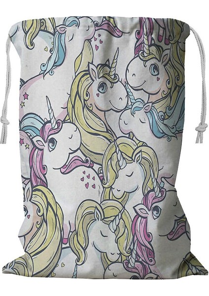 Çizgi Film Sevimli Tek Boynuzlu At Kordonlu Çamaşır Sepeti 45X60 cm (Yurt Dışından)