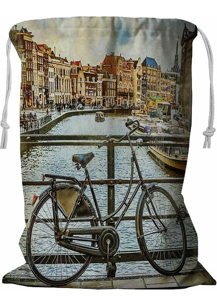 Canals Bikes Vintage Ipli Resimli Çamaşır Sepeti 45X60 cm (Yurt Dışından)
