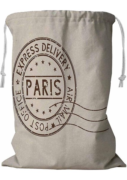 Yuvarlak Kahverengi Posta Damgalı Çamaşır Sepeti Kordonlu 45X60 cm (Yurt Dışından)