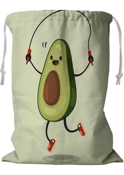 Karikatür Sevimli Avokado Atlama Ipi Çamaşır Sepeti Kordonlu 45X60 cm (Yurt Dışından)