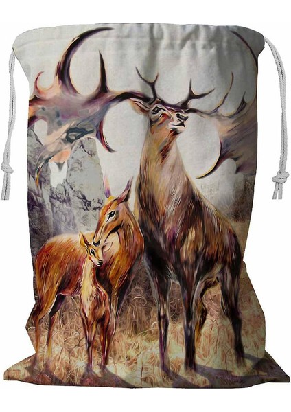 Family Fairy Ren Geyiği Kayalar Dağlar Ipli Çamaşır Sepeti 45X60 cm (Yurt Dışından)