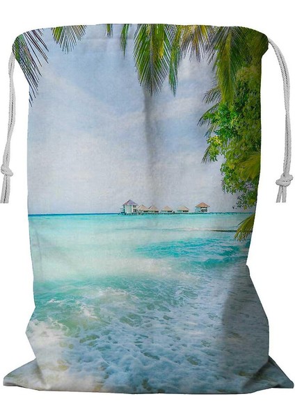 Tropical Maldives Iand Beach Sea Sky Ipli Çamaşır Sepeti 45X60 cm (Yurt Dışından)