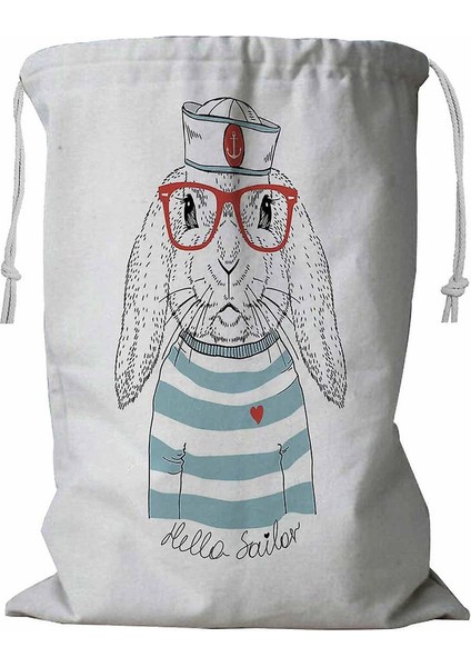 Sevimli Tavşan Denizci Deniz Baskılı Ipli Çamaşır Sepeti 45X60 cm (Yurt Dışından)