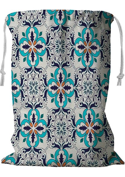 Desenli Portekiz Fayansları Azulejo Fas Ipli Çamaşır Sepeti 45X60 cm (Yurt Dışından)