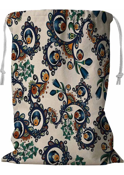 Süslü Renkli Çiçekli Doodles Salatalık Ipli Çamaşır Sepeti 45X60 cm (Yurt Dışından)