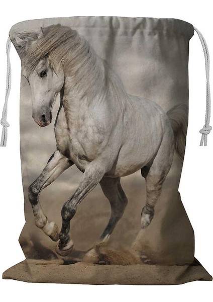 Gümüş Gri Endülüs Atı Çölde Ipli Çamaşır Sepeti 45X60 cm (Yurt Dışından)