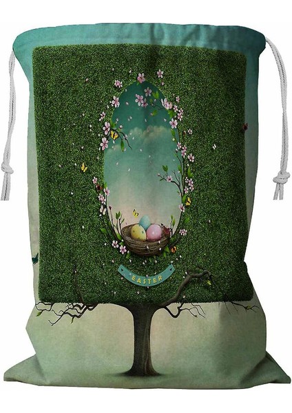Paskalya Kare Ağaç Yuva Delik Şekli Ipli Yumurta Çamaşır Sepeti 45X60 cm (Yurt Dışından)