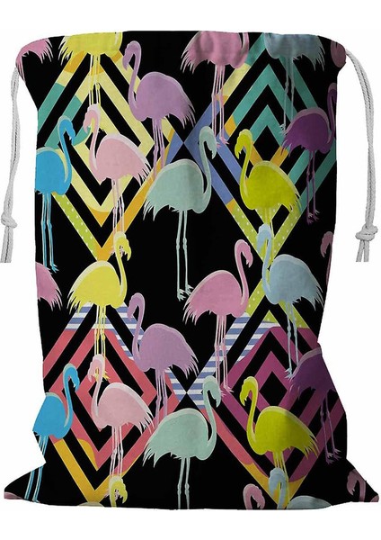Egzotik Kuş Pembe Flamingolar Ipli Çamaşır Sepeti 45X60 cm (Yurt Dışından)