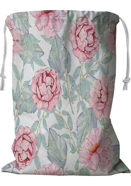 Şakayık Yapraklı Çiçek Çamaşır Sepeti Kordonlu 45X60CM Pembe (Yurt Dışından)