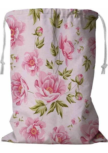 Elegant Şakayık Desenli Ipli Çamaşır Sepeti 45X60 cm (Yurt Dışından)