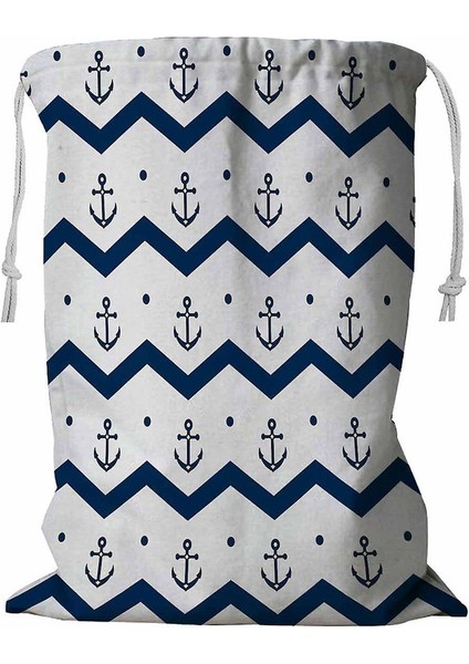 Chevron Anchors Mavi Beyaz Ipli Çamaşır Sepeti 45X60 cm (Yurt Dışından)