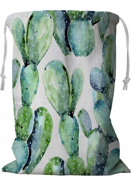 Suluboya Kaktüs Çiçekli Çamaşır Sepeti Ipli 45X60 cm (Yurt Dışından)