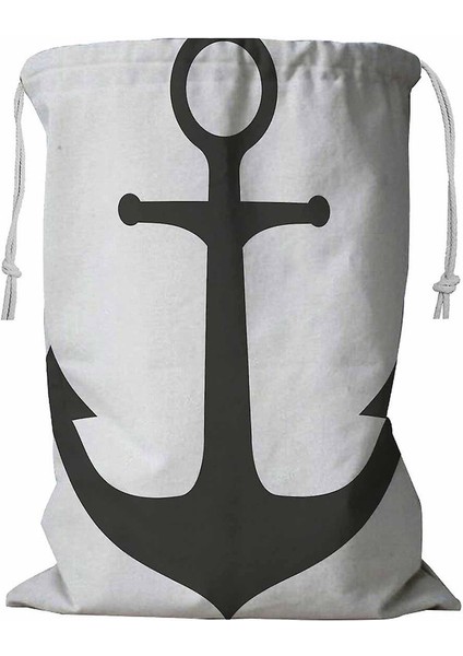 Anchor Icon Siyah Beyaz Ipli Çamaşır Sepeti 45X60 cm (Yurt Dışından)