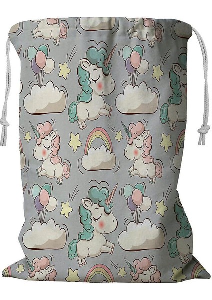 Sevimli Unicornlar Bulutlar Gökkuşağı Yıldızları Ipli Sihirli Çamaşır Sepeti 45X60 cm (Yurt Dışından)