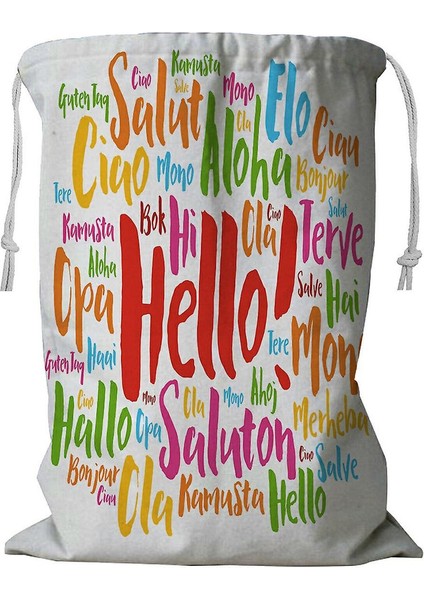 Dünyanın Farklı Dillerinde Kelime Bulutu Ipli Çamaşır Sepeti 45X60 cm (Yurt Dışından)