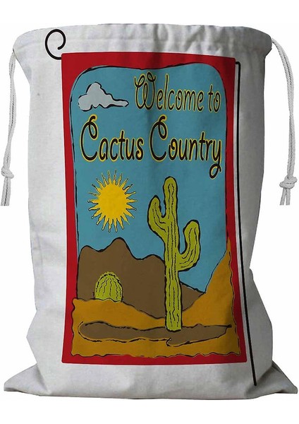 Cactus Hoş Geldiniz Logolu Çamaşır Sepeti Kordonlu 45X60 cm (Yurt Dışından)