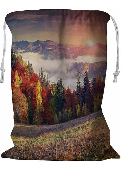 Renkli Dağ Çamaşır Sepeti Kordonlu 45X60 cm (Yurt Dışından)