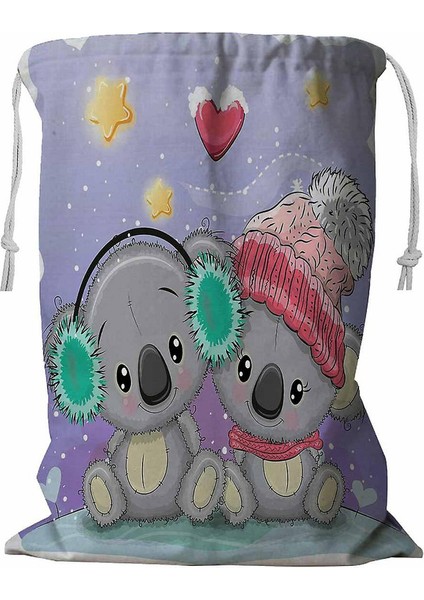 Şapkalı Iki Koala Ipli Çamaşır Sepeti 45X60 cm (Yurt Dışından)