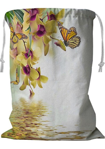 Tropikal Orkide ve Kelebek Çamaşır Sepeti Ipli 45X60 cm (Yurt Dışından)