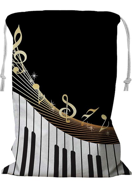 Siyah Müzik Aleti Notaları Ipli Çamaşır Sepeti 45X60 cm (Yurt Dışından)