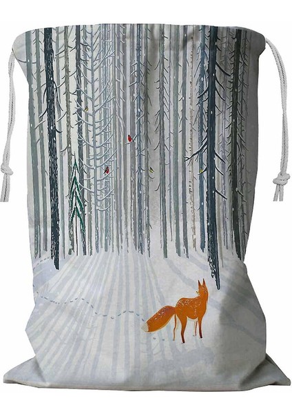 Tilkili Kış Ormanı Manzarası Ipli Çamaşır Sepeti 45X60 cm (Yurt Dışından)