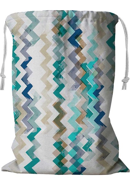 Çok Renkli Karışık Dalga Çizgili Kordonlu Çamaşır Sepeti 45X60 cm (Yurt Dışından)