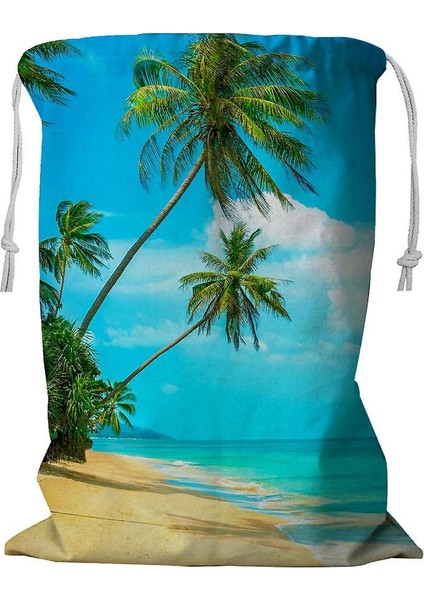Nice Tropikal Plaj Palmiyeleri Ipli Çamaşır Sepeti 45X60 cm (Yurt Dışından)
