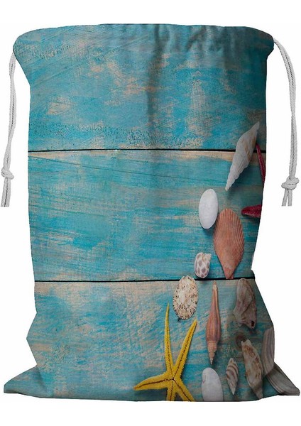 Deniz Kabukları ve Denizyıldızları Ipli Çamaşır Sepeti 45X60 cm (Yurt Dışından)