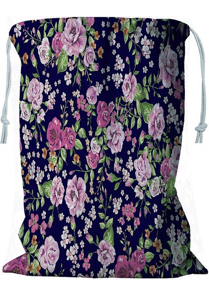 Vintage Ipli Çiçekli Çamaşır Sepeti 45X60 cm (Yurt Dışından)