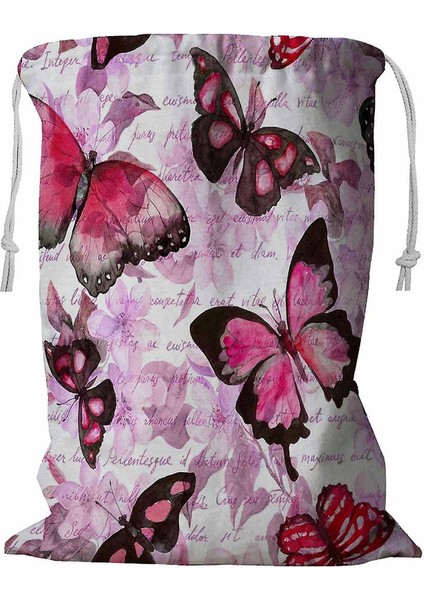 Çiçekler Kelebekler El Yazısı Not Çamaşır Sepeti Ipli 45X60 cm (Yurt Dışından)