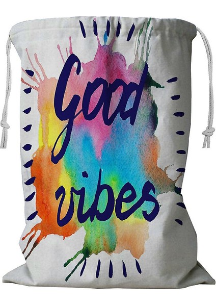 Good Vibes Raster Ipli Çamaşır Sepeti 45X60 cm (Yurt Dışından)