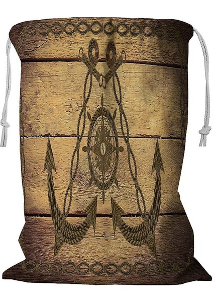 Çapa Tekerlekli Ipli Ahşap Çamaşır Sepeti 45X60 cm (Yurt Dışından)