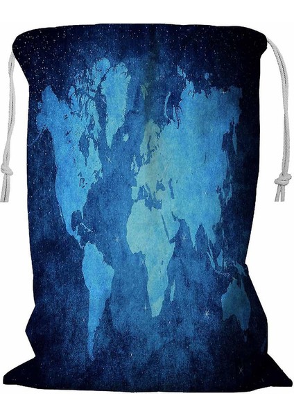 Vintage Dünya Haritası Ipli Çamaşır Sepeti 45X60 cm (Yurt Dışından)