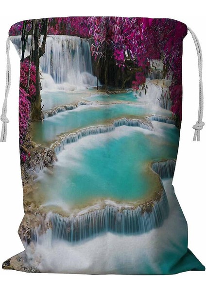 Turkuaz Su Kuang Si Şelalesi Ipli Çamaşır Sepeti 45X60 cm (Yurt Dışından)