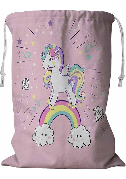 Unicorn Pop Art On The Pink Ipli Çamaşır Sepeti 45X60 cm (Yurt Dışından)