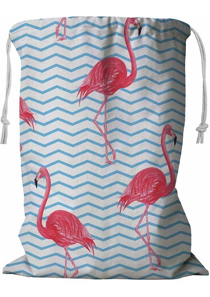Flamingo Mavi Pembe Hayvanlı Tropik Çamaşır Sepeti Ipli 45X60 cm (Yurt Dışından)