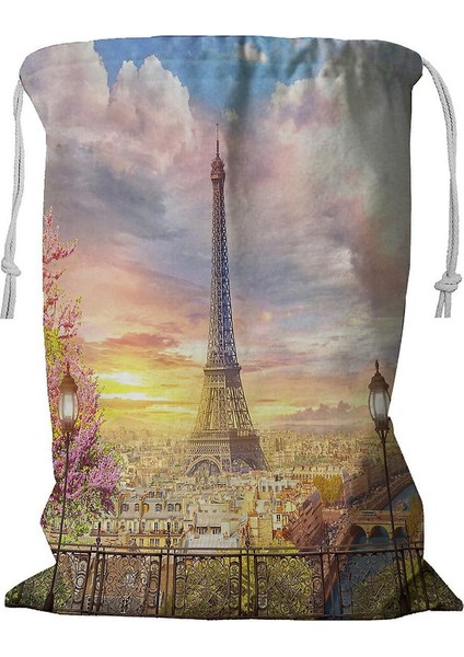 Paris Balkonundan Güzel Manzara Ipli Çamaşır Sepeti 45X60 cm (Yurt Dışından)