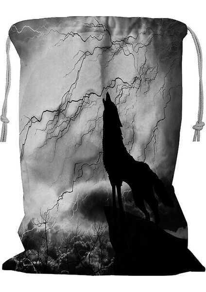 Kordonlu Siyah Beyaz Kurt Çamaşır Sepeti 45X60 cm (Yurt Dışından)