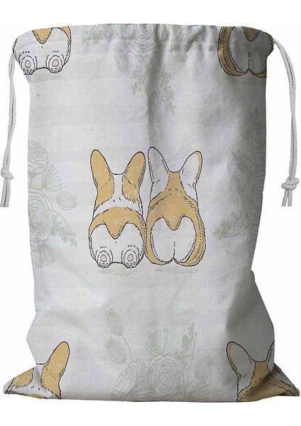 Iki Sevimli N Köpek Cinsi Welsh Corgi Ipli Romantik Çiçekli Çamaşır Sepeti 45X60 cm (Yurt Dışından)