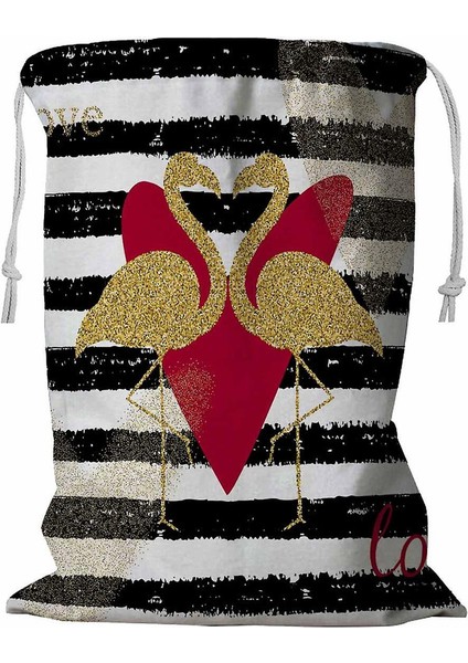 Golden Flash Flamingo Kordonlu Çamaşır Sepeti 45X60 cm (Yurt Dışından)