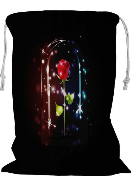 Fairy Kırmızı Gül Işıltılı Cam Kubbe Altı Siyah Ipli Çamaşır Sepeti 45X60 cm (Yurt Dışından)