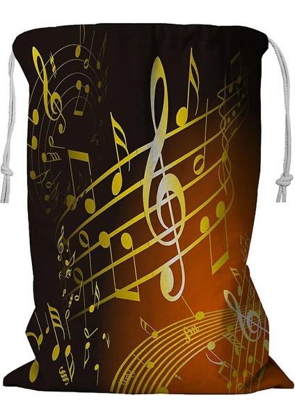 Altın Müzik Temalı Çeşitli Notalar Ipli Çamaşır Sepeti 45X60 cm (Yurt Dışından)