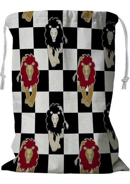 Kırmızı Beyaz Aslanlar Satranç Tahtası Tartan Ipli Çamaşır Sepeti 45X60 cm (Yurt Dışından)
