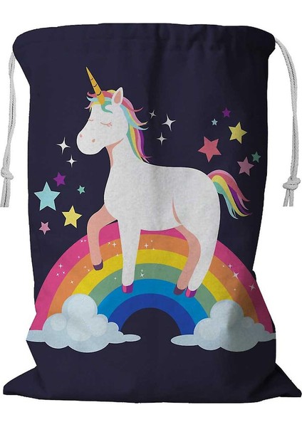 Unicorn ve Gökkuşağı Ipli Çamaşır Sepeti 45X60 cm (Yurt Dışından)