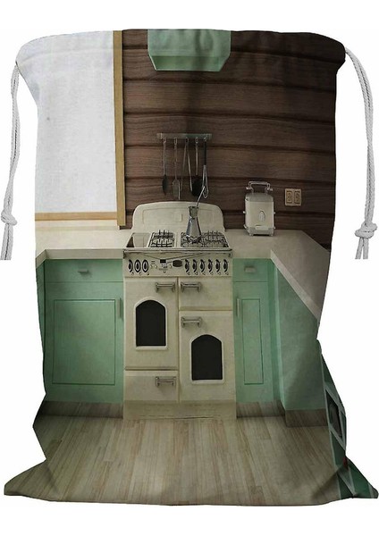 Amerikan Retro Mutfak Ev Çamaşır Sepeti Ipli 45X60 cm (Yurt Dışından)