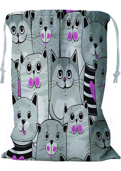 Sevimli Kediler Ipli Renkli Çamaşır Sepeti 45X60 cm (Yurt Dışından)